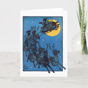 Cartão De Festividades Papais noeis e Reindeer - Natal de Feriado Vintage