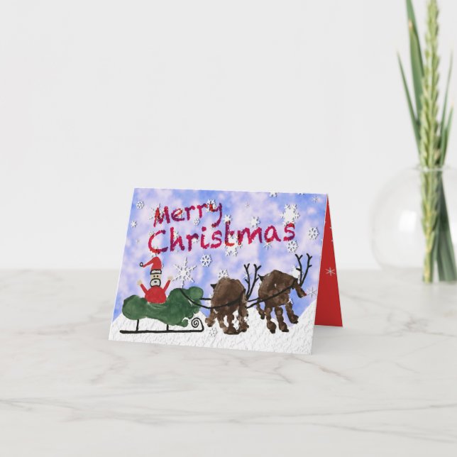 Cartão De Festividades Papais noeis e Rudolph Felry Natal (Frente)