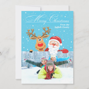 Cartão De Festividades Papais noeis e Rudolph Placa Plana de Natal