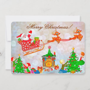Cartão De Festividades Papais noeis e Sleigh