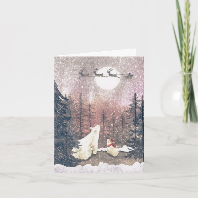 Cartão De Festividades Papais noeis e Ursos Polares (Frente)