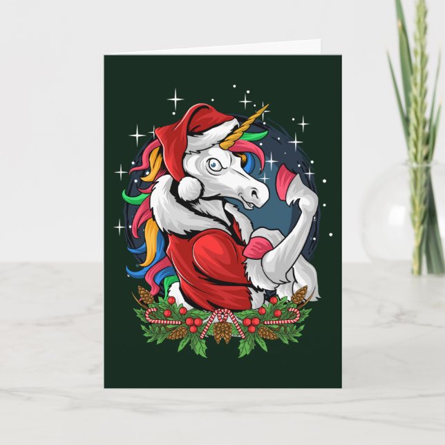 Cartão De Festividades Papais noeis Edgy Unicorn Natal (Frente)