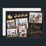 Cartão De Festividades Papais noeis Elegante de Colagem de Fotos Esleigh<br><div class="desc">Cartão de férias elegante preto e dourado com 5 fotos de colagem de fotos espalhadas em quadros,  uma silhueta de renas voando Papais noeis de trenó,  "Feliz Natal" em um roteiro de na moda e seu nome em uma simples tipografia moderna.</div>