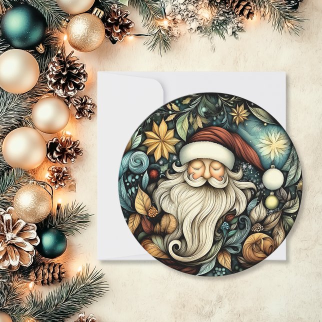 Cartão De Festividades Papais noeis elegantes redondos personalizáveis (Elegant Santa Customizable Round Holiday Card)