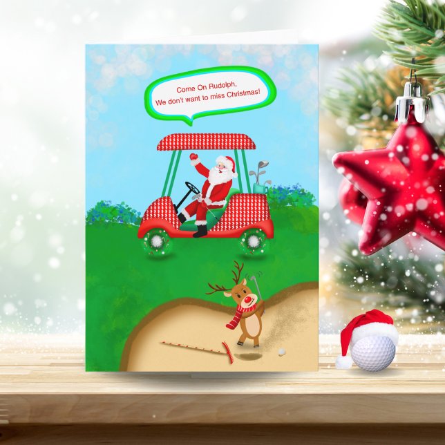 Cartão De Festividades Papais noeis Engraçados Com Rudolph Jogando Golf X (Criador carregado)