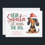 Cartão De Festividades Papais noeis Engraçados De Dachshund Foi Natal De<br><div class="desc">Engraçado Dachshund Caros Papais noeis Era O Natal Dos Cachorros. Divertimento festivo para os teus desejos de férias, com este design divertido com um cão-magricela com queijo no chapéu do Pai Natal. A citação é não editável e tem um efeito de falha. Personalize facilmente sua saudação e seu nome embaixo....</div>
