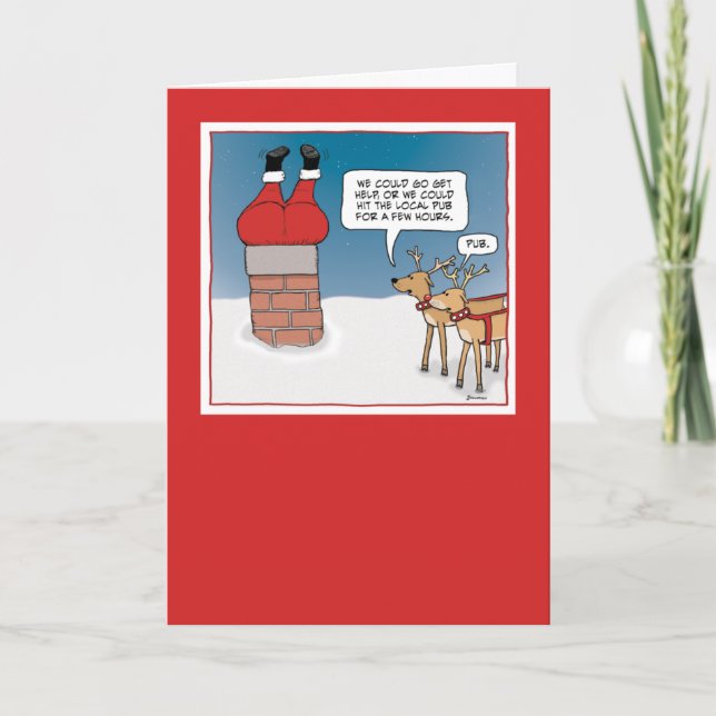 Cartão De Festividades Papais noeis engraçados presos no Natal da Chaminé (Frente)
