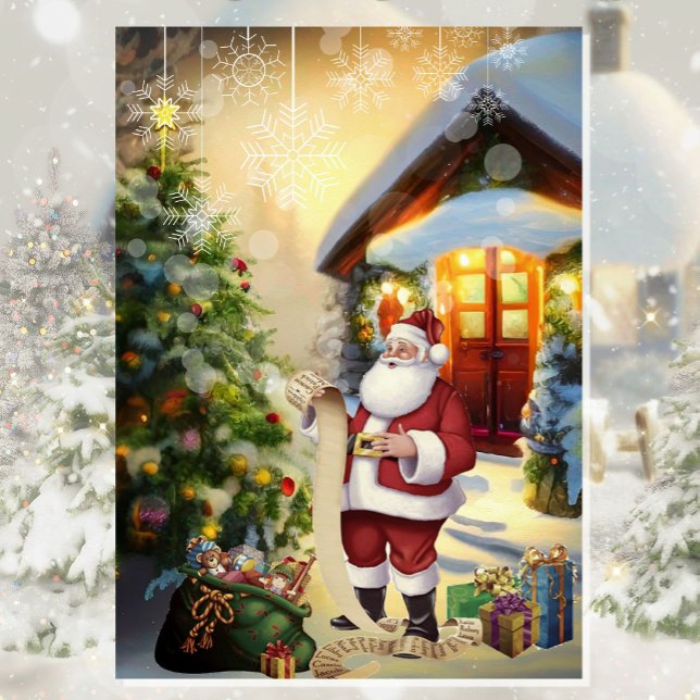 Cartão De Festividades Papais noeis está verificando sua lista, bons meni (Criador carregado)