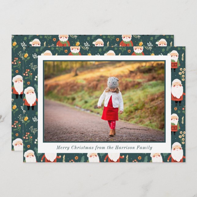 Cartão De Festividades Papais noeis Festivos Foto de Natal do Padrão (Frente/Verso)