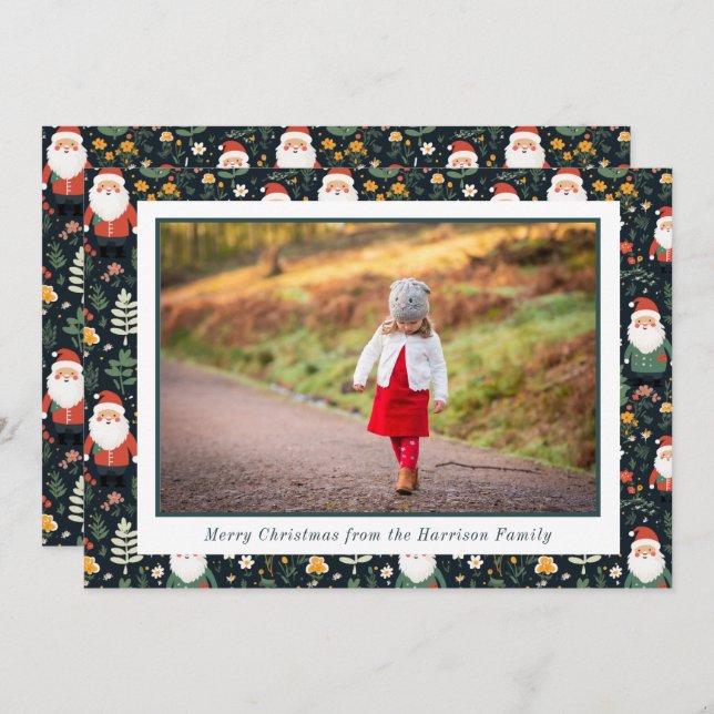 Cartão De Festividades Papais noeis Festivos Foto de Natal do Padrão (Frente/Verso)