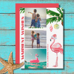 Cartão De Festividades Papais noeis Flamingo 3 PHOTO Tropical Beach Chris<br><div class="desc">Esta praia tropical temida feriado Mais quente Deseja que o cartão de saudação de Natal apresente um flamingo cor-de-água rosa vestindo um chapéu de Papai Noel e meias longas listradas sobre uma palmeira decorada com ornamentos e lanternas. Personalize com três fotos, sua assinatura ou qualquer saudação que você deseja adicionar....</div>