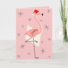 Cartão De Festividades Papais noeis Flamingo cor-de-rosa