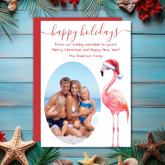Cartão De Festividades Papais noeis Flamingo PHOTO Tropical Beach Christm