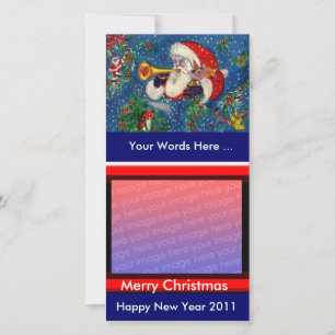 CARTÃO DE FESTIVIDADES PAPAIS NOEIS JOGANDO NATAL MÚSICO DE BUGLE NOITE