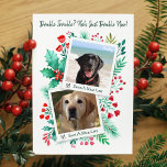 Cartão De Festividades Papais noeis Lista Nice Foto de Aquarela de Cachor<br><div class="desc">Esta bela lista de Papais noeis com foto de cachorro é uma maneira fofa de desejar a seus amigos e família um feliz natal. Ele contém 2 slots de fotos para você adicionar fotos de seus próprios cachorros. As fotos estão em um estilo polaroide com muita cor d'água folhagem de...</div>