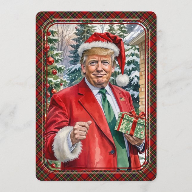Cartão De Festividades Papais noeis MAGA Trump Magnífico Tartan de Natal (Frente)