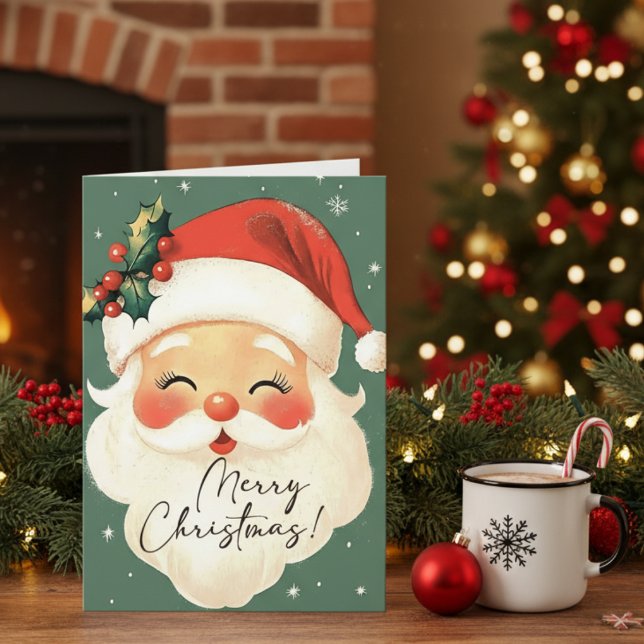 Cartão De Festividades Papais noeis Nostálgicos Feliz Natal Personalizado (Nostalgic Santa Cute Merry Christmas Personalized Holiday Card)