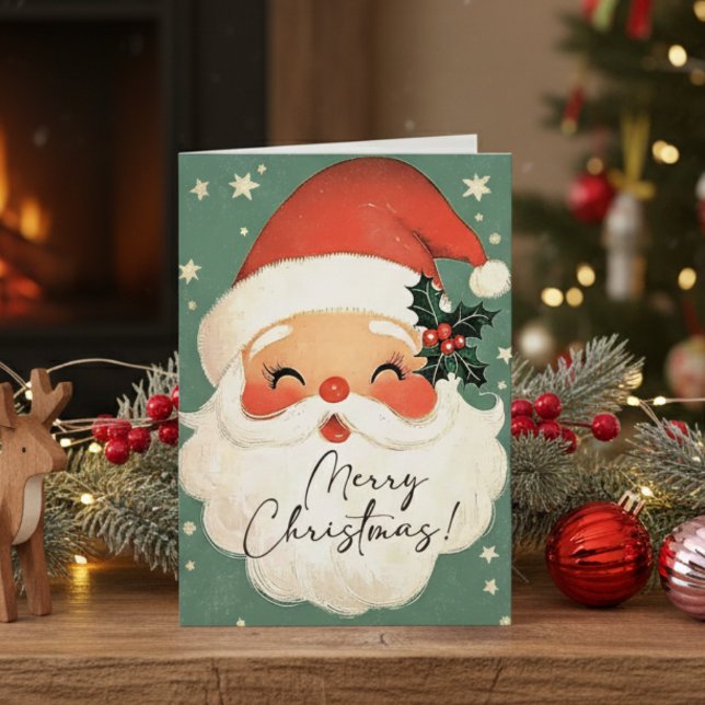 Cartão De Festividades Papais noeis Nostálgicos Felizes de Natal Personal (Nostalgic Merry Christmas Cute Santa Personalized Holiday Card)