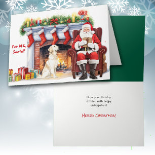 Cartão De Festividades Papais noeis Ouro-dote-varejista Cachorro Feliz Na