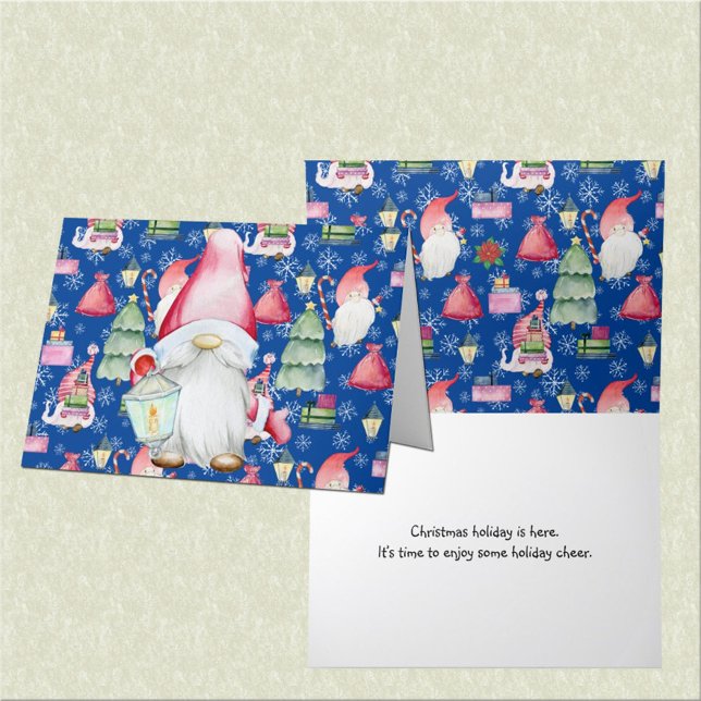 Cartão De Festividades Papais noeis Padrões Azuis de Natal Gnome para o (Christmas Blue Pattern Santa Gnome for the Holiday Card)
