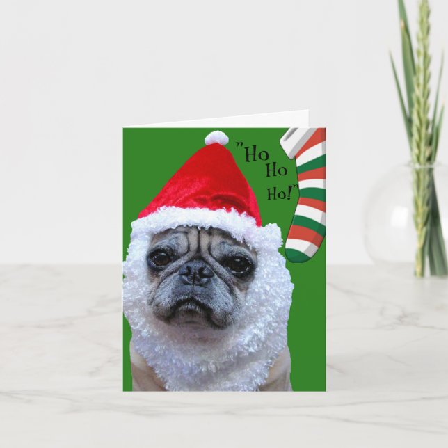 Cartão De Festividades Papais noeis - Paws Engraçado Pug Natal/Cartão de  (Frente)