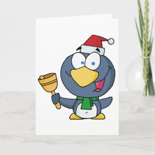 Cartão De Festividades Papais noeis Pinguim com Jingle Bell