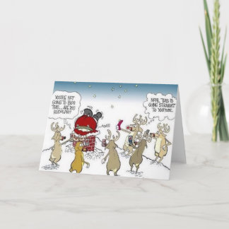 Cartão De Festividades Papais noeis presos em Chimney Reindeer Blogando N