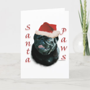 Cartão De Festividades Papais noeis Pug (preto)