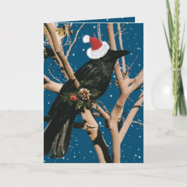 Cartão De Festividades Papais noeis Raven Christmas Holiday Nature Bird C