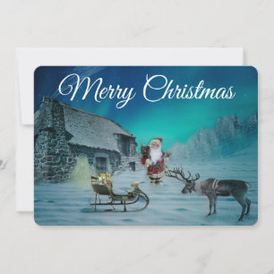 Cartão De Festividades Papais noeis Reindeer e Sleigh