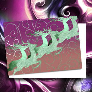 Cartão De Festividades Papais noeis Reindeer Purple Mint Clay