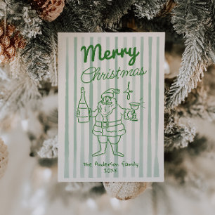 Cartão De Festividades Papais noeis Retro Desenhados Champanhe Natal Não 