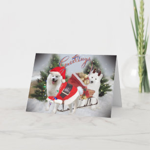 Cartão De Festividades Papais noeis Samoyed e Saudações de Auxiliar