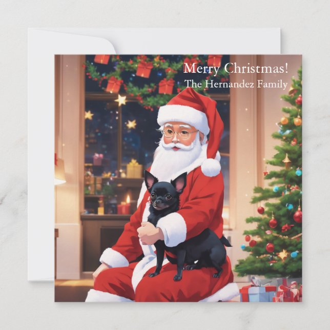 Cartão De Festividades Papais noeis segurando um chihuahua (Frente)