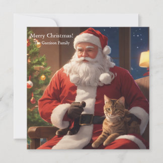 Cartão De Festividades Papais noeis segurando um gato