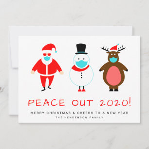 Cartão De Festividades Papais noeis Snowman Reindeer Mask Peace Out 2020 
