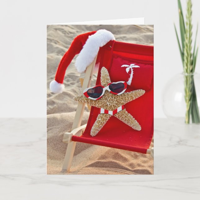 Cartão De Festividades Papais noeis Starfish com Bikini (Frente)