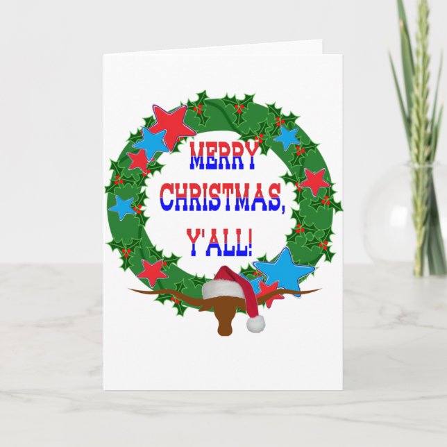 Cartão De Festividades Papais noeis Steer - Feliz Natal Y (Frente)