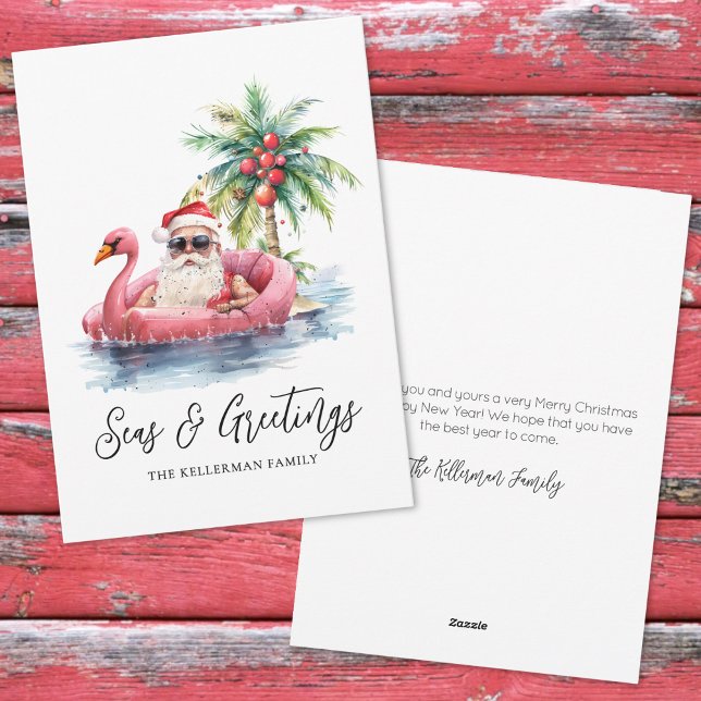 Cartão De Festividades Papais noeis Tropical Beach Natal Seasons Saudaçõe (Santa Tropical Beach Christmas Seasons Greetings Holiday Card)