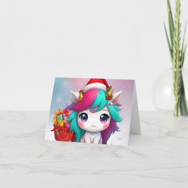 Cartão De Festividades Papais noeis Unicorn (Frente)