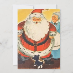 Cartão De Festividades papais noeis Vintage de 1950 e Sra. Claus com Pupp