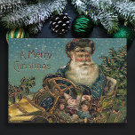 Cartão De Festividades Papais noeis Vintage no Roadster<br><div class="desc">Quaint Victorian image of gilt edged Papais noeis vestida de motorista e óculos entregando presentes em um carro clássico numa noite de inverno de neve.</div>