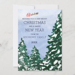 Cartão De Festividades Papais noeis voadores Árvores de inverno de neve p