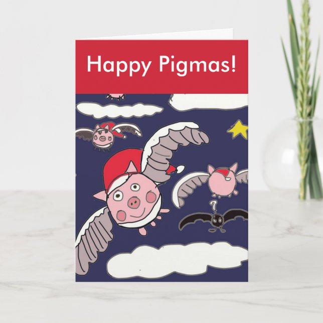 Cartão De Festividades Papais noeis Voadores Felizes Pigmas Feliz Natal (Frente)