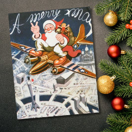 Cartão De Festividades Papais noeis WW2 No Plano Holiday Card