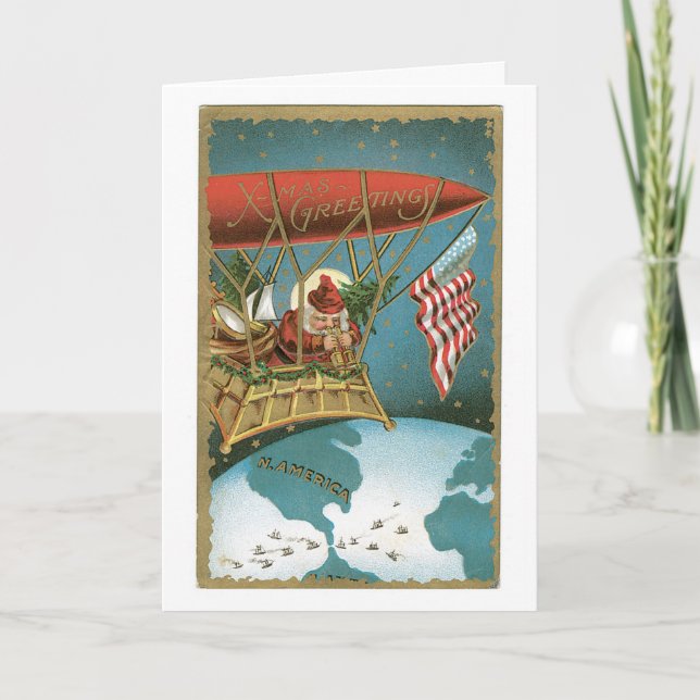 Cartão De Festividades Papais noeis Zeppelin - Patriotismo Americano (Frente)