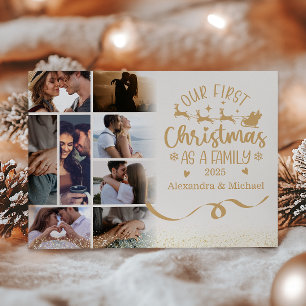 Cartão De Festividades Papel Brilhante Dourado 8 Fotos Primeiro Natal em