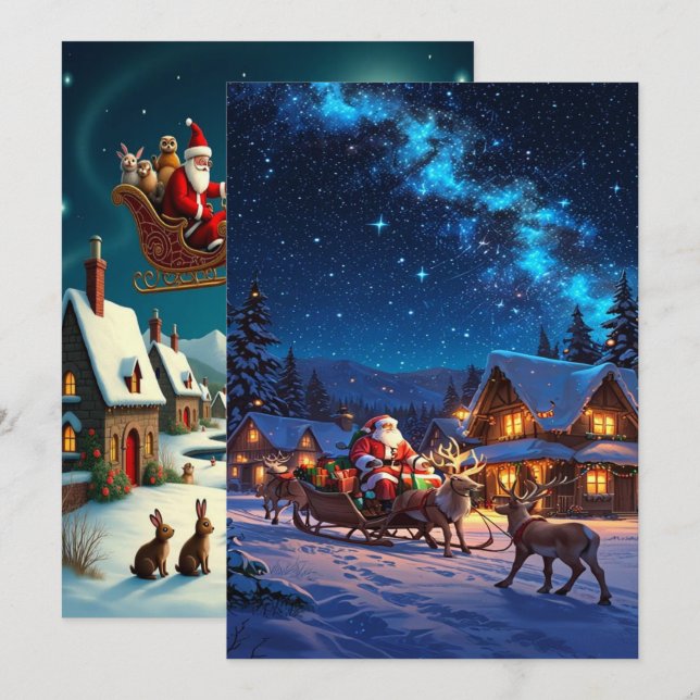 Cartão De Festividades Papel de Parede Encantador da Vila de Inverno de N (Frente/Verso)