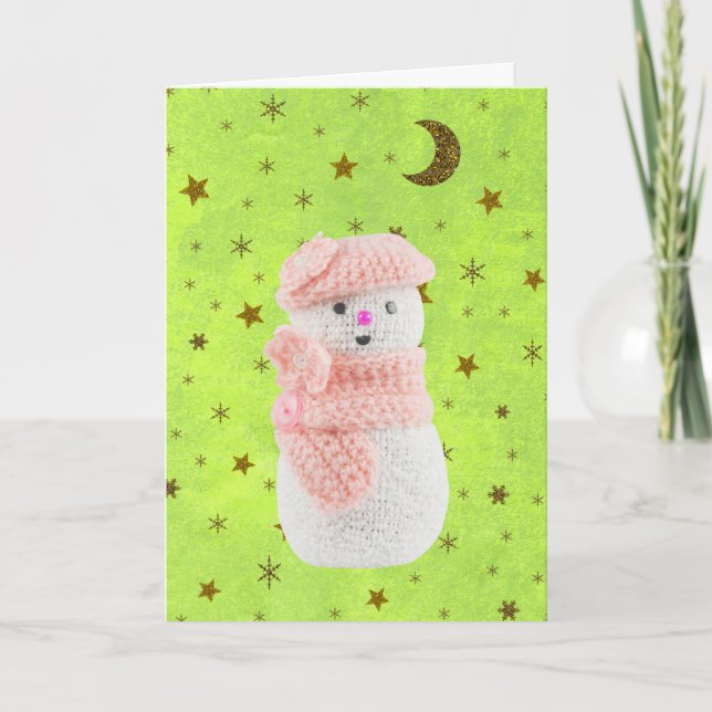 Cartão De Festividades Papel verde abstrato com estrelas douradas, mulher (Frente)