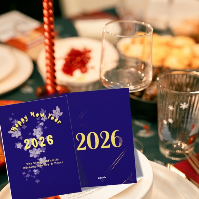 Cartão De Festividades Papelaria Elegante Ano Novo 2026 em Azul Marinho e (#NewYearCards2026
#MintedHolidayCards
#ZazzleBlackFriday
#ZazzlePromoCodeFreeShipping
#PromoCode
)